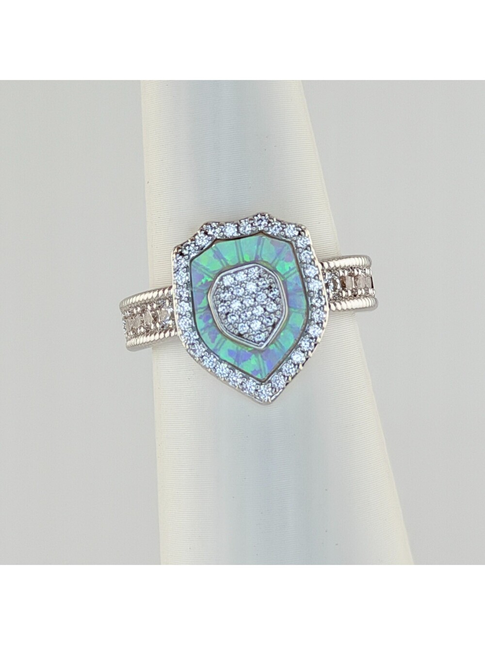 Bomb Party October 2026 Sz 8 "Heirloom Luxury" Frosted Fire Opal on Rhodium